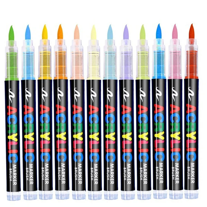 Tee Height Marker - ปากกาสีอะคริลิกเหลว16สีตรงสำหรับภาพวาดหินหินเซรามิกแก้วยางแปรงปลายสีขาวมาร์กเกอร์สีทองเงิน