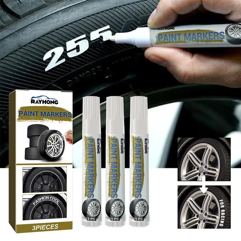 Tee Height Marker - ปากกาเขียนยางรถยนต์สีขาว 3 แท่ง กันน้ำและติดทนนาน เหมาะสำหรับยางรถยนต์ โลหะ